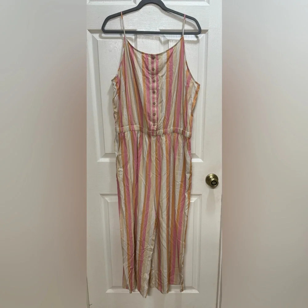 Matilda Jane Take A Chance Romper Sleeveless Pink Orange Stripe Size XL NWT